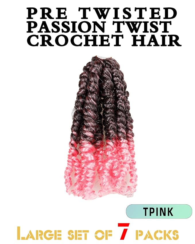 Super Short Passion Twist Crochet Hair for Black Women and Kids-6 Inch 7 Packs Ombre Pink Pre Looped Pre-twisted Passion Twist Hair,Bob Spring Kinky Twist Bohemian Curl(6"-7P,TPink)