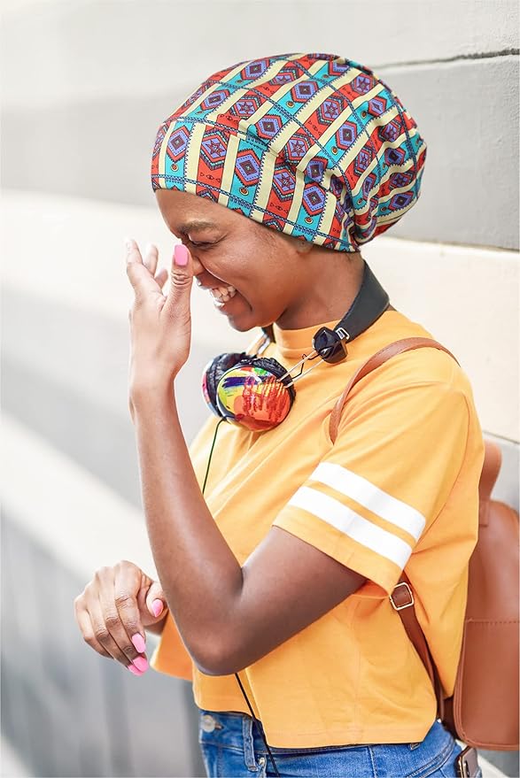 Adjustable Satin Lined Sleep Cap for Dreadlocks Curly Hair Large Head-Stay On Overnight