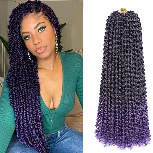 ShowCoco Purple Passion Twist Hair 18 Inch Water Wave Crochet Hair for 6 Packs Passion Twist Crochet Hair Bohemian Hair Braiding Passion Twist Braids Synthetic Hair Extensions (18 Inch, #1B/Purple)