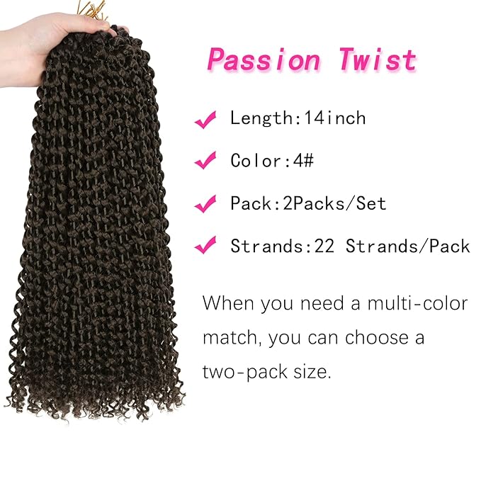 Ubeleco Short Passion Twist Hair,14 Inch Water Wave Crochet Hair For Women 22 Strands/Pack Passion Twist Crochet Hair Bohemian Synthetic Curly Braiding Hair Extensions (14 Inch (Pack of 2), #4)