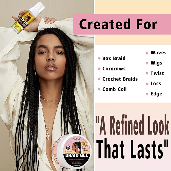 Extra Hold Styling Gel and Mousse for Braids, Twists, Locs, Cornrows - Frizz Taming, Smoothing & Edge Control with Rosemary Hair Growth Oil (Bonus: Hair Combs, Bonnet, Clips)