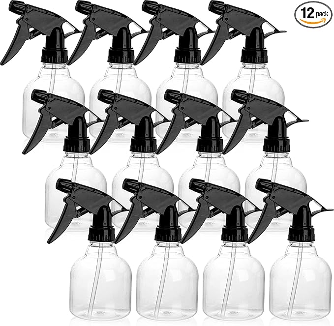 Bekith 12 Pack 8 Oz Empty Plastic Spray Bottle with Black Trigger Sprayers - Adjustable Head Sprayer from Fine to Stream - Refillable Sprayer for Water, Kitchen, Bath, Beauty, Hair, and Cleaning
