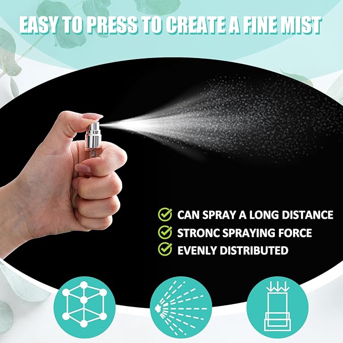 Zhehao 50 Pcs Mini Spray Bottles 5 ml Clear Glass Perfume Bottles Refillable Fine Mist Perfume Atomizer Portable Empty Sample Containers for Cleaning, Essential Oils, Travel (Silver Cap)