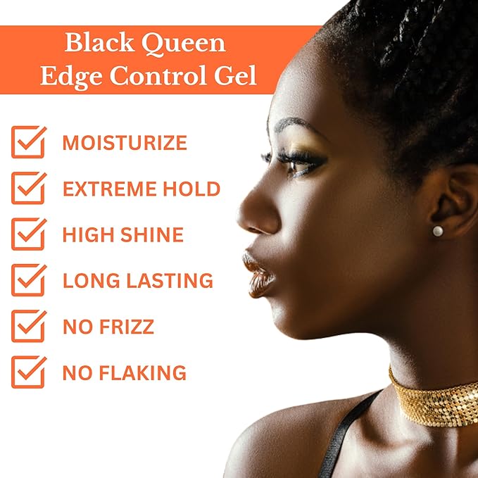 Black Queen 4C Edge Control Gel – Extreme Hold, Flake-Free & Alcohol-Free – Made in USA – 5.6 oz Bonus Size for Braids, Twists & Locs