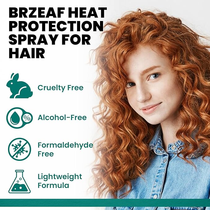 Brzeaf Heat Protection Spray for Hair (150ml), Professional Grade Thermal Protector &Smooth & Moisturizing, Heat Damage Protection, Heat Protectant Spray-Shiny, for All Hair Types