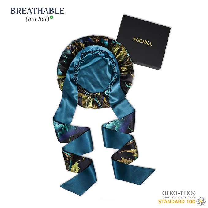 100% Mulberry Silk Bonnet for Sleeping Women, Handmade in USA 19 Momme Double Layer Reversible Silk Hair Wrap with Adjustable Ties, Non-Slip Sleep Cap for Curly & Natural Hair