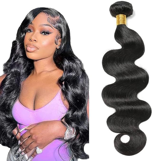 12A Human Hair Bundles Body Wave One Bundle 100% Unprocessed Brazilian Virgin Hair Bundles Double Weft Weave Body Wave Human Hair Natural Black Color (one bundle, 24)