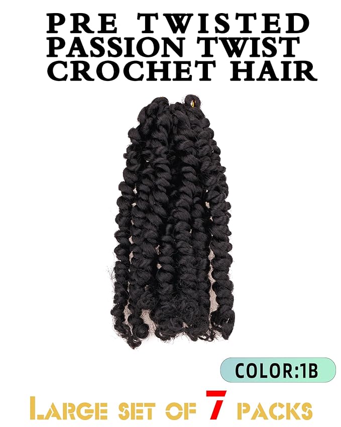 Super Short Passion Twist Crochet Hair for Black Women and Kids-6 Inch 7 Packs Natural Black Pre Looped Pre-twisted Passion Twist Hair,Bob Spring Kinky Twist Bohemian Curl(6"-7P,1B#)