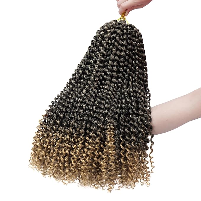Dorsanee Ombre Honey Blonde Passion Twist Hair 18 Inch 7 Packs Water Wave Crochet Hair Long Bohemian Curly Braiding Hair for Butterfly Locs, Faux Locs, Boho Style Spring Twist Crochet Braids (T27#)