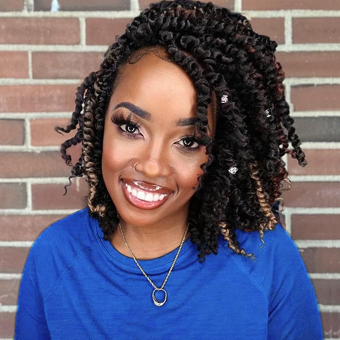 Passion Twist Hair 10 Inch Pre-twisted Passion Twist Crochet Hair for Women Girls Pre-looped Crochet Braids Bohemian Short Curly Crochet Hair Synthetic Hair Extensions 8 packs 1B