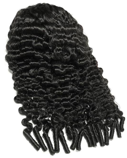 BEEOS Burmese Curly Half Wig with Spiral Curls End, 100% Human Hair Drawstring No Glue Half Wigs 180% Density, Invisible Track Seamless Flip 18 Inch