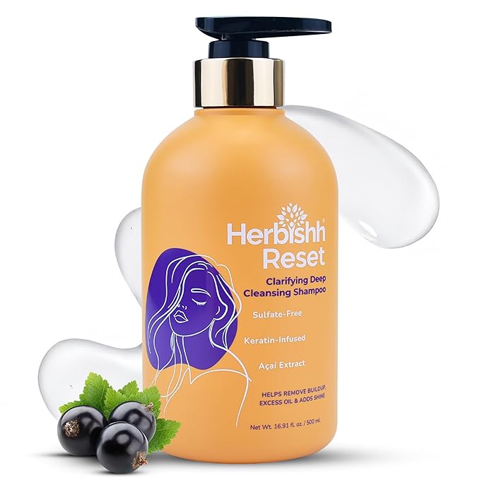 Herbishh Clarifying Deep Cleansing Shampoo for Oily Hair & Build Up (16.91 fl oz), Oil Control Cleanser for Women & Men, Color Safe Formula for Curly & Color Treated Hair