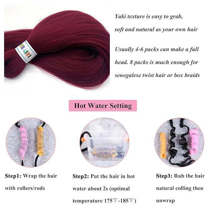 Red Braiding Hair Pre Stretched 3 Pack Colored EZ Prestretched Braiding Hair 26 in Hot Water Setting Yaki Braiding Hair Itch Free Synthetic Fiber Corchet Twist Braids Hair Extensions by UPruyo
