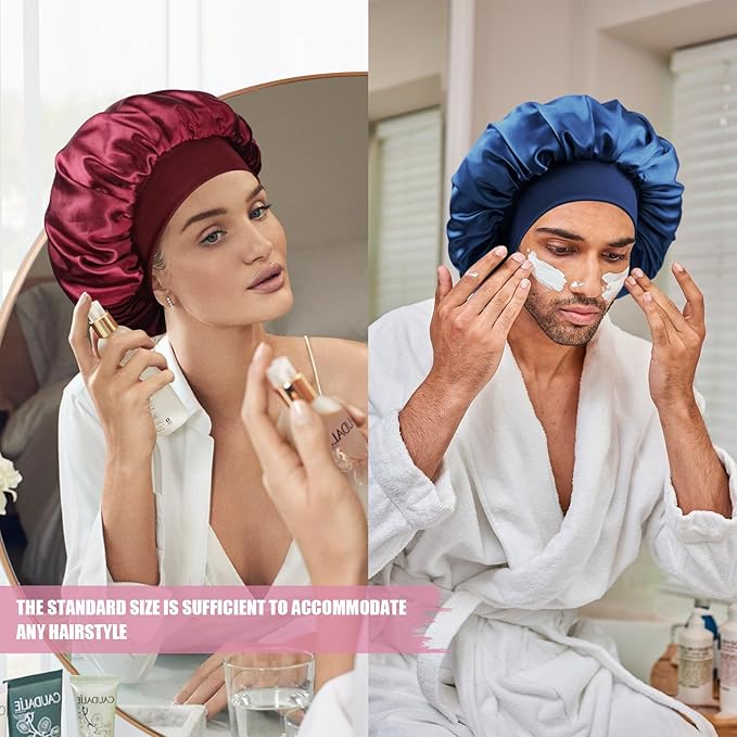 Satin Silk Bonnet for Sleeping, Double Layer Silk Sleep Cap for Men & Women, Soft Satin Lined Bonnet for Curly Hair