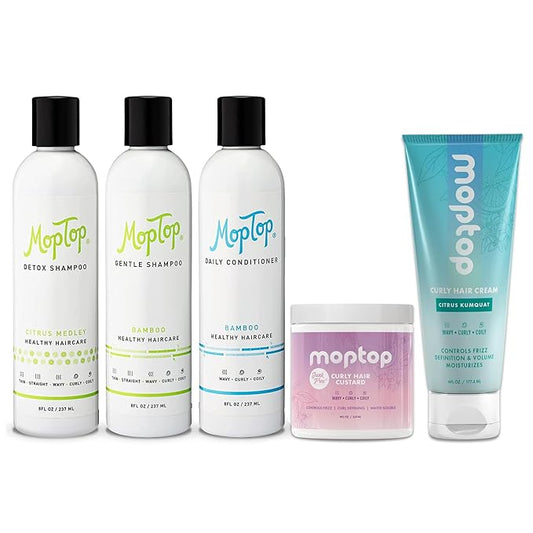 MopTop Curly Hair Treatment Routine - 8 oz Detox Shampoo, Gentle Shampoo, Daily Conditioner, Curly Hair Gel, Moisturizing Lightweight Hold Haircare Bundle