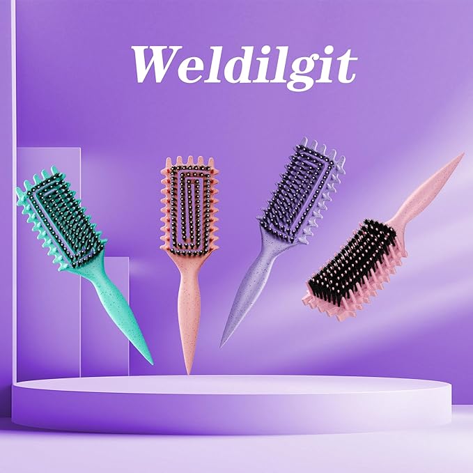 Curly Hair Brush, Curl Defining Brush with Soft Boar Bristles Detangling Tangled Glides, Wide-Teeth Design Effortlessly Shaping & Defining Curls, Curling Definer for Wet & Dry Hair (Purple)