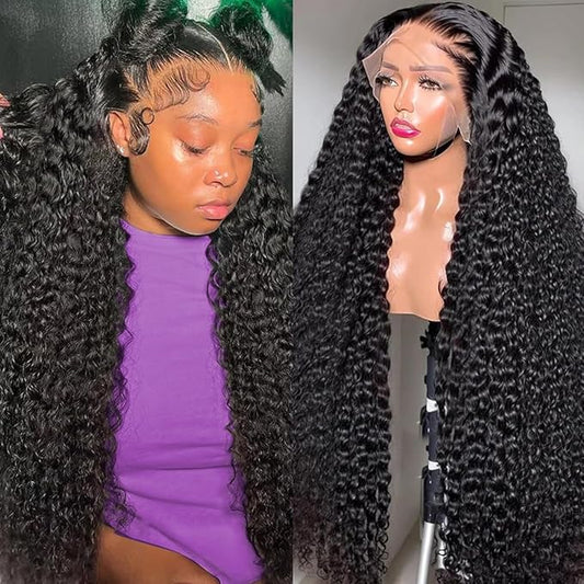 13X6 Deep Curly HD Lace Frontal Wig Human Hair Pre Plucked 210% Density Deep Wave Wigs for Women Wet and Wavy Glueless Lace Front Wig Natural Color 20Inch