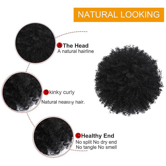 Afro Puff kinky curly Drawstring Ponytail Extension for Black Women Synthetic Short Afro Kinkys Curly Afro Bun Extension Hairpieces Updo Hair Extensions with Two Clips(1#)
