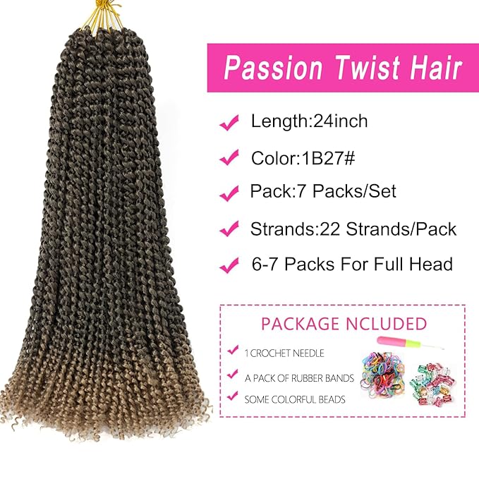 Ubeleco 24 Inch Passion Twist Hair, Long Water Wave Crochet Hair Ombre Blonde Passion Twist Crochet Hair for Women Bohemian Synthetic Curly Braiding Hair Extensions (24 in,1B/27)