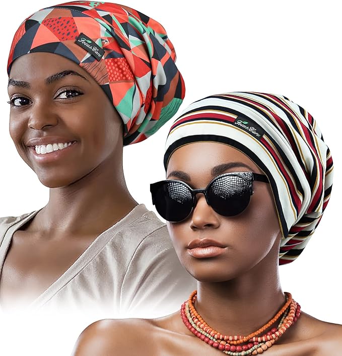 Adjustable Satin Lined Sleep Cap for Dreadlocks Curly Hair Large Head-Stay On Overnight