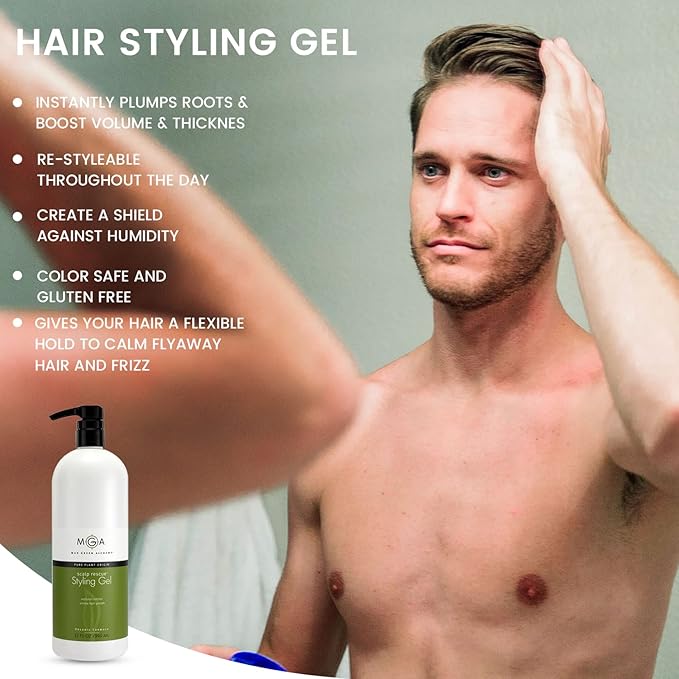 MGA Vegan Hair Styling Gel - Scalp Rescue Organic Formula for Flexible & Natural Hair Style | Curly Hair Products for Men & Women Provides Frizz Control | Alcohol Free & Color Safe Hair Gel | 32 Fl Oz