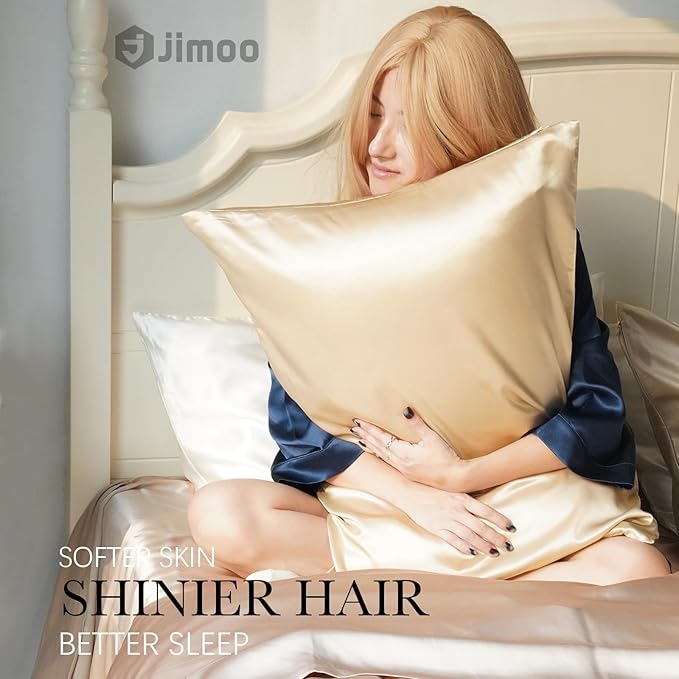 100% Mulberry Silk Pillowcase for Hair and Skin, 22 Momme Pure Natural Silk Pillow Case Both Sided with Zipper, Pillow Cover for Women Mom Men (Beige, King 20''×36'', 2 Pack)