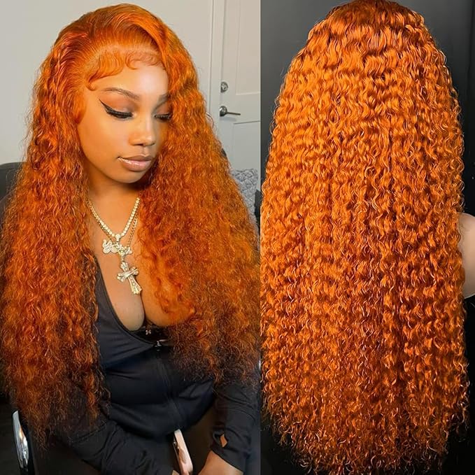13x6 Ginger Lace Front Wig Human Hair 350# Deep Wave Lace Front Wigs for Black Women Orange Ginger Wig Human Hair Pre Plucked with Natural Hairline 210% Density 18Inch