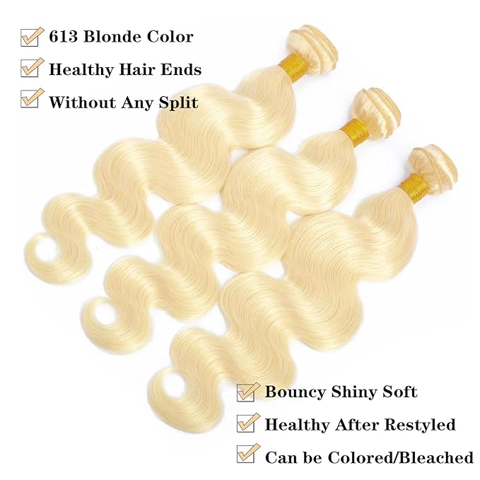613 Blonde Bundles Human Hair 16 Inch Full And Thick Single Bundle 12A Grade Blonde Body Wave Human Hair Bundles 100% Unprocessed Brazilian Virgin Hair Weft One Bundle 100g/pc