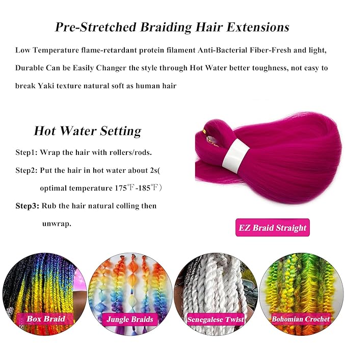 Kids Pink Braiding Hair Pre Stretched Short Braiding Hair Extensions for Braiding Box Braids Knotless Prestretched Braiding Hair 16 Inch