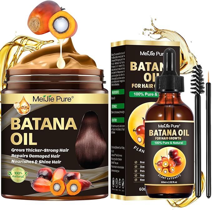 Batana Oil for Hair Growth–4Pc Set: Raw Batana Oil,Hair Mask Paste,Lash Wand & Brow Brush,Hair Growth Treatment Promotes Hair Thickness,Prevents Loss for Men Women,Deep Care for Scalp,Edges & Eyebrows