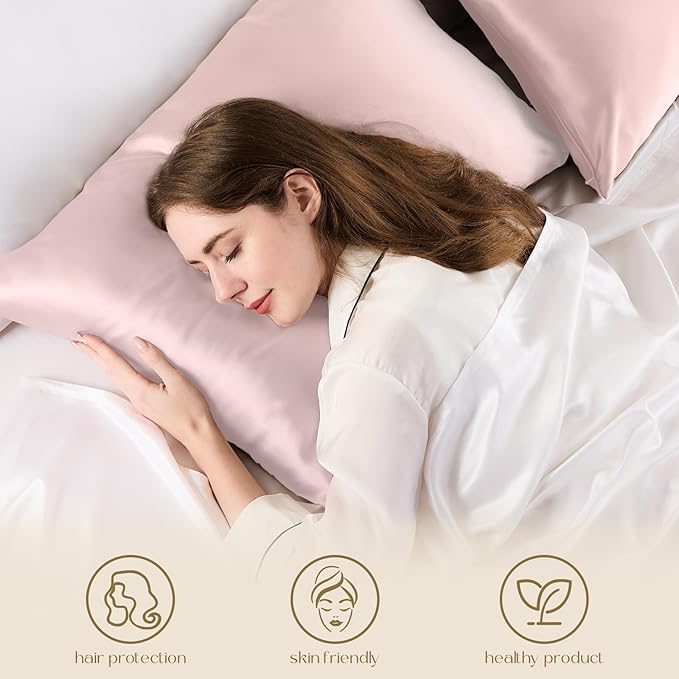 ZIMASILK 100% Pure Mulberry Silk Pillowcase for Hair and Skin Health,Soft and Smooth,Both Sides Premium Grade 6A Silk,600 Thread Count,with Hidden Zipper,1pc(Standard 20''x26'',Pale Pink)