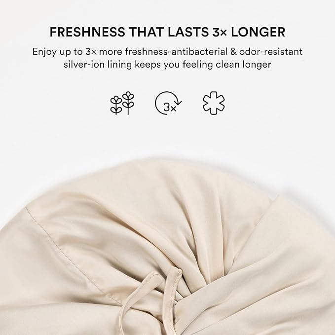 Essentials by Clementine Organic Hair Bonnet in Champagne Sunset | Silver Ion Silk Lined Bamboo Sleep Cap for Frizz-Free, Curly Hair, and Scalp Health