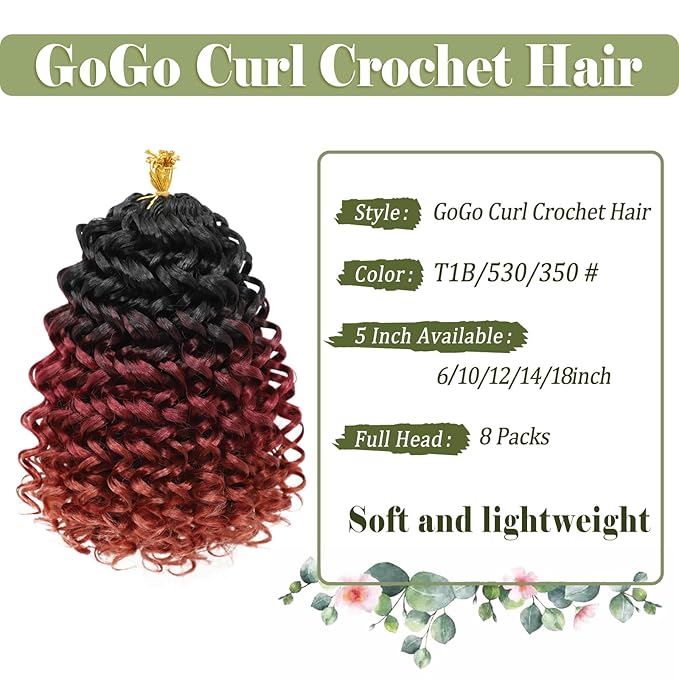 Vomella GoGo Curl Crochet Hair 8 Packs Water Wave 10 Inch Curly Crochet Hair for Women Short Beach Curl Synthetic Deep Twist Hair Extensions(1b/530/350#)