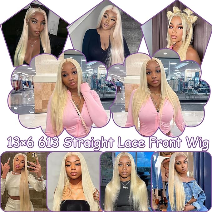 13×6 613 lace front wigs human hair 200% density straight blonde wig human hair pre plucked With Baby Hair (Straight 613 Wig, 38 Inch)
