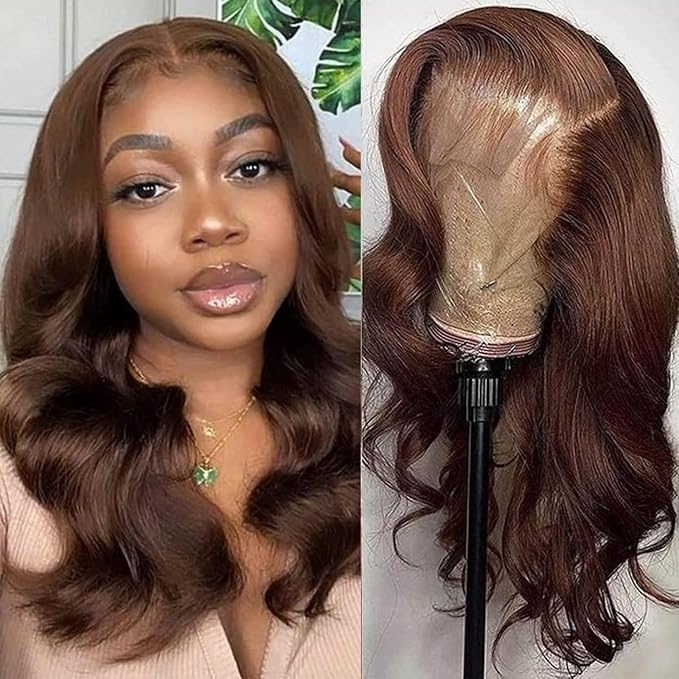 SENSAIRUITE Chocolate Brown Body Wave Lace Front Wigs Human Hair 13x4 Wide Lace 180 Density Human Hair Wigs #4 Frontal Wigs Human Hair Pre Plucked 18 Inches