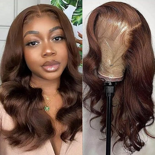 SENSAIRUITE Chocolate Brown Body Wave Lace Front Wigs Human Hair 13x4 Wide Lace 180 Density Human Hair Wigs #4 Frontal Wigs Human Hair Pre Plucked 18 Inches