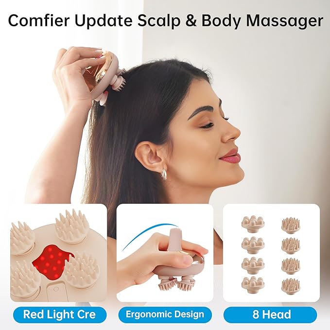 COMFIER Scalp Massager Hair Growth with 3 kneading Modes,Waterproof Hair Massage with 8 Claws for Deep Cleansing,Cordless Head Massager,Body Cat Head Scratcher,Christmas Gifts for Women,Men