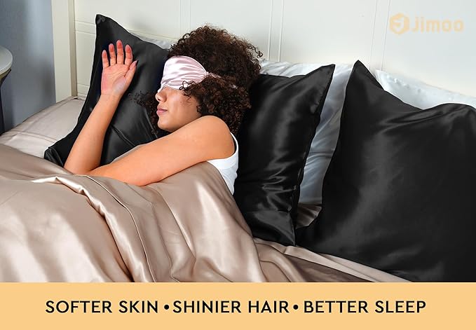 100% Mulberry Silk Pillowcase for Hair and Skin, 22 Momme Pure Natural Silk Pillow Case Both Sided with Zipper, Pillow Cover for Women Mom Men (Black, King 20''×36'', 1 Pack)