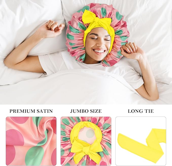 3Pcs Bonnets for Sleeping, Extra Satin Silk Bonnet for Sleeping Women with Tie Band for Curly Hair Jumbo Bonnet Braids