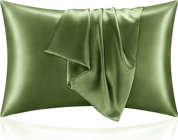 BEDELITE Satin Pillowcase for Hair and Skin, Super Soft and Cooling Similar to Silk Pillow Cases 2 Pack with Envelope Closure, Gift for Women Men(20"x26" Standard Size, Cedar Green)
