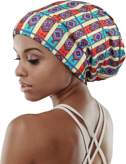 Adjustable Satin Lined Sleep Cap for Dreadlocks Curly Hair Large Head-Stay On Overnight