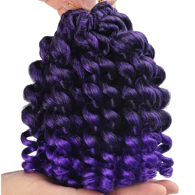 3 Packs 2X Ringlet Wand Curl Jamaican Bounce 8 inch Purple Ombre Synthetic Crochet Hair Extensions Crochet Braiding Hair 20 Roots (8Inch (Pack of 3), T1/Purple)