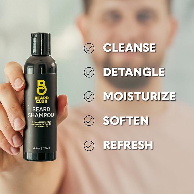 The Beard Club Premium Beard Kit for Men - Grooming & Care Kit - Cedar & Sandalwood Oil, Sandalwood Balm, Shampoo, Brush, Comb, Trimming Scissors, Straight Edge Razor - Gift Set