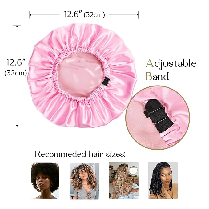 YANIBEST Adjustable Satin Bonnet Double Layer Hair Bonnet for Sleeping Bonnets for Women Hats Curly Natural Hair, Pink