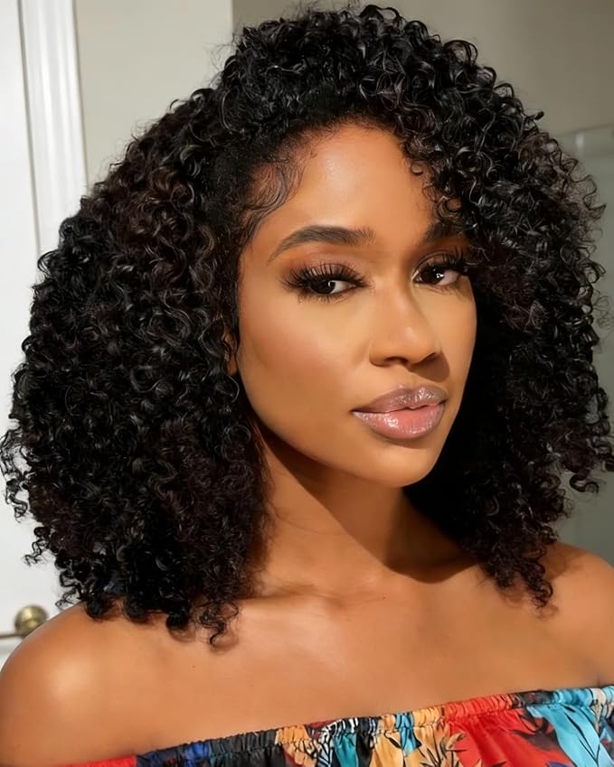 BEEOS Half Wig Human Hair Kinky Curly, 180% Density Seamless Flip Over Drawstring Half Wigs for Women, No Glue True to Length Beginner Friendly 22 Inch