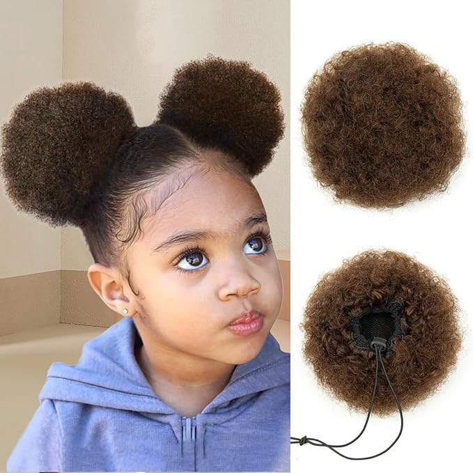 isheeny Medium Human Hair Ponytail Extension For Girls Ages 5-8, Natural Human Hair Drawstring Ponytail Hair Extensions Brown For Little Girls, Curly Hairpiece, Soft, And Durable For Repeated Use