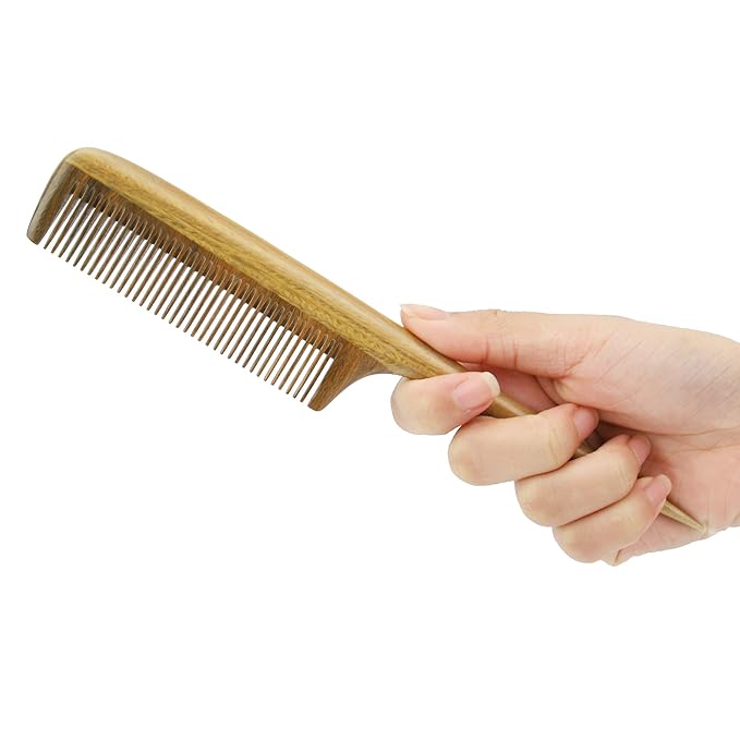 Onedor Handmade 100% Natural Green Sandalwood Hair Combs - Anti-Static Sandalwood Scent Natural Hair Detangler Wooden Comb (Fine Tooth Tail Comb)