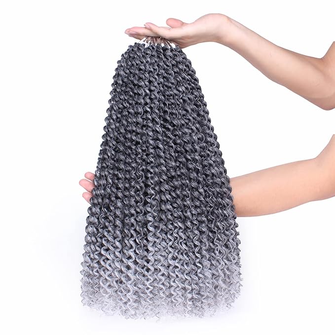 Leeven 7 Packs Ombre Grey Water Wave Crochet Hair for Passion Twist 18 Inch Long Bohemian Passion Twists Braids Hair for Butterfly Soft Locs Silver Synthetic Locs Braiding Hair Extensions 1B/Grey#