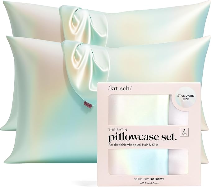 Kitsch Satin Pillowcase with Zipper for Hair & Skin, Softer Than Silk Pillow Cases Queen, Wrinkle-Free, Smooth and Cooling Satin Pillow Covers, Standard Size 19"x26" - Aura, 2pcs