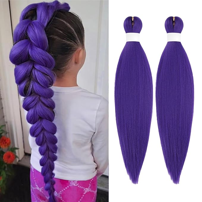 Dorsanee Purple Braiding Hair 24 Inch Long Purple Braiding Hair Extensions Pre Stretched Synthetic Braiding hair Rumi Wigs for Stage Party Halloween Costume Cosplay